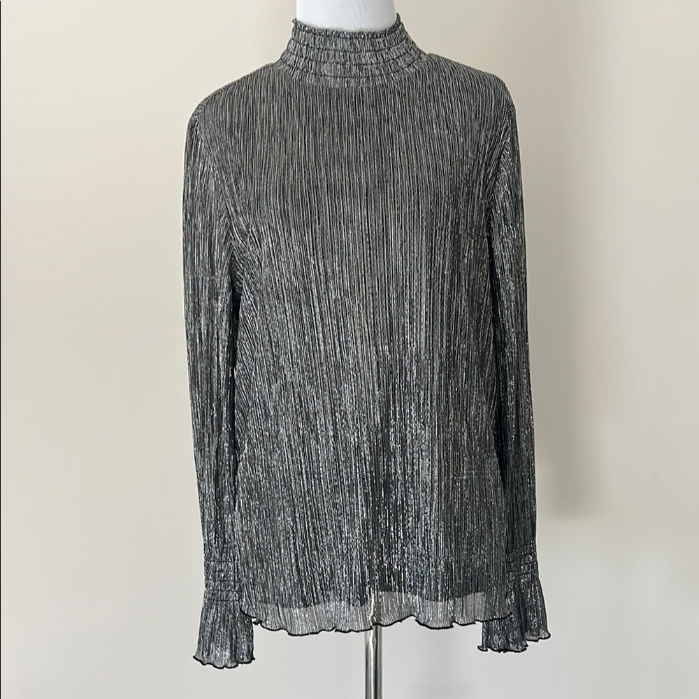 Chico's Metallic Ruffled Bell Sleeve Blouse